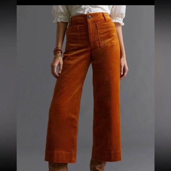 Maeve The Colette Pants Womens 31 Orange Brown Corduroy Wide Leg Stretch Crop - Picture 1 of 14